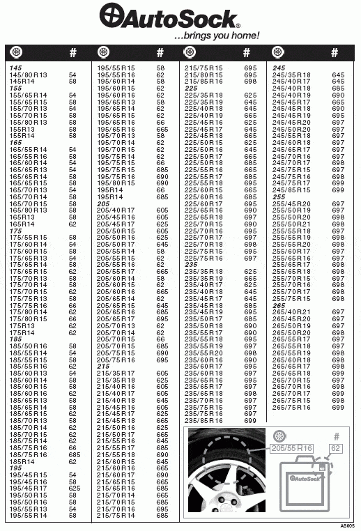 AutoSock tabella misure AutoSock tabella misure