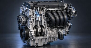 Illustrazione di un motore automobilistico moderno con sezione parziale, per spiegare il ciclo Atkinson