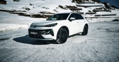 Volkswagen T-Roc con cerchi DEZENT KY Black su strada innevata