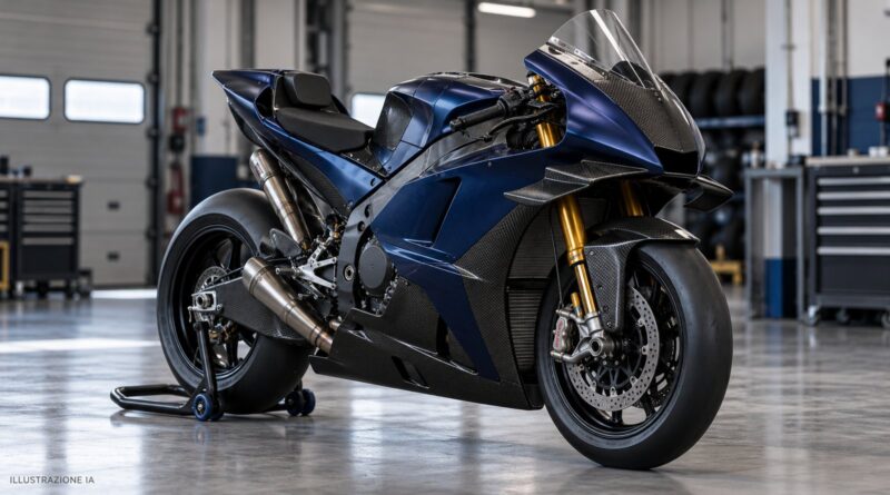 MotoGP Australia 2026, moto da corsa generica in garage – illustrazione IA