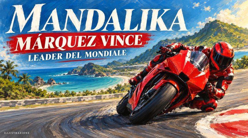 Illustrazione originale di una moto da corsa generica a Mandalika per la vittoria Sprint di Marc Márquez